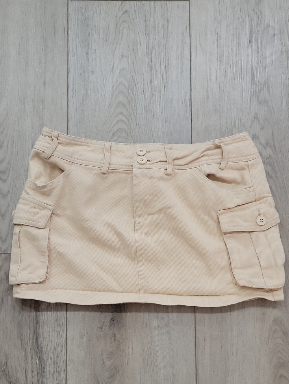 Edikted Beige Cargo Mini Skirt with Button Waist